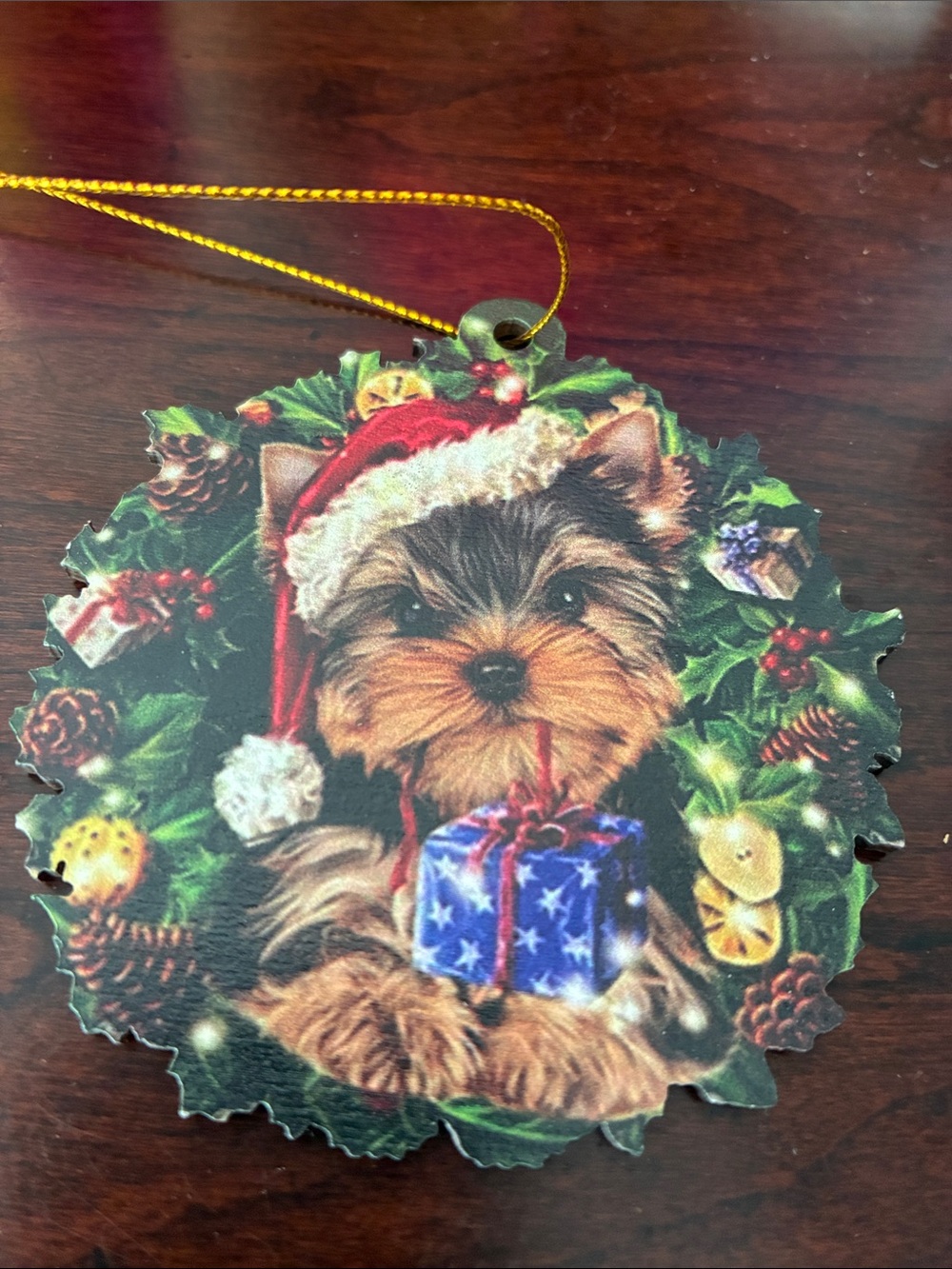 Yorkie Dog Holiday Ornament - Red & Green Festive Accent